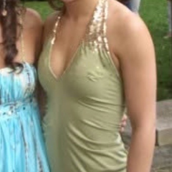 Authentic Vera Wang Olive Maxi Dress with Gold Accents - Picture 5 of 6